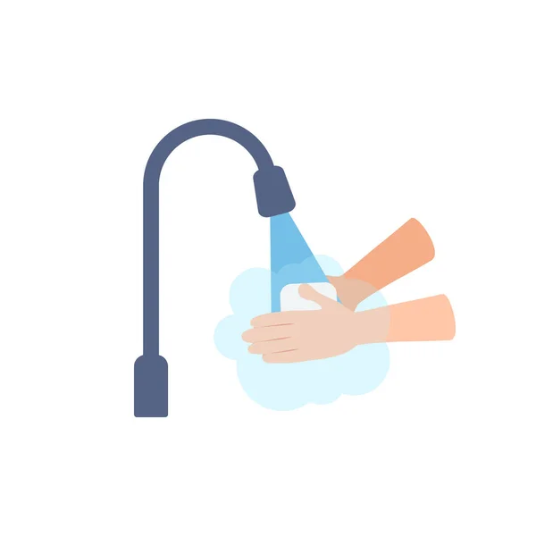 Піктограма миття рук ізольована на білому тлі. Миття рук з милом і водяним знаком. Профілактика коронавірусної бактерії вірусу грипу. Гарна гігієна. Безпека здоров'я плоский колір Векторні ілюстрації . — стоковий вектор