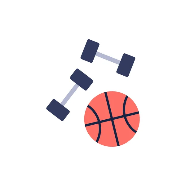 Haltères et ballon de basket icône plate isolé sur fond blanc. Gym fitness style de vie actif logo ou signe. Équipement de sport symbole de couleur. Illustration vectorielle de conception d'éléments sains. — Image vectorielle