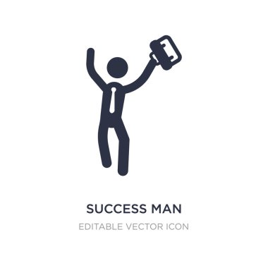 Beyaz arka planda bavul simgesi ile başarı adam. Basit eleme