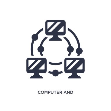 Beyaz arka planda bilgisayar ve ağ simgesi. Basit eleman il