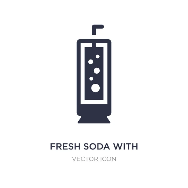 Soda frais avec tranche de citron et icône de paille sur fond blanc . — Image vectorielle