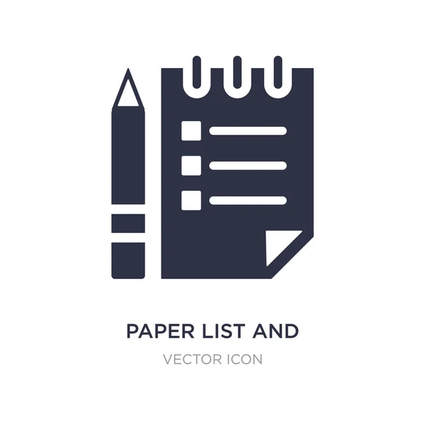 Liste papier et une icône crayon sur fond blanc. Élément simple — Image vectorielle
