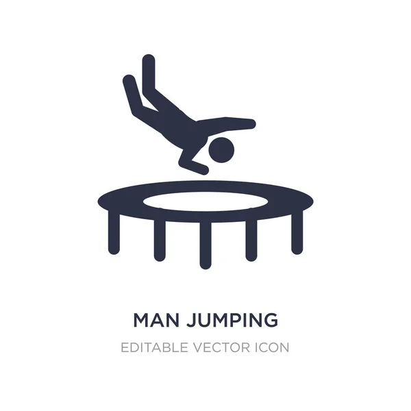 흰색 바탕에 트램 폴 린 아이콘에서 점프 하는 남자. 간단한 전자 — 스톡 벡터