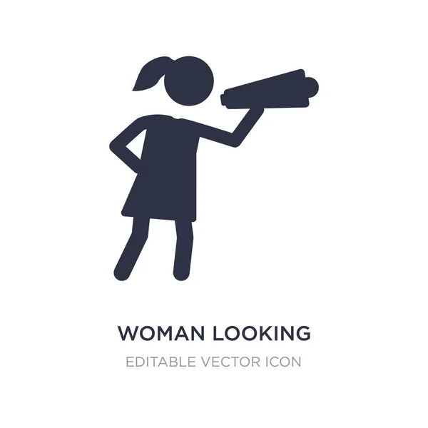 Frau schaut an einem Spyglass-Symbol auf weißem Hintergrund vorbei. Einfache Lösung — Stockvektor