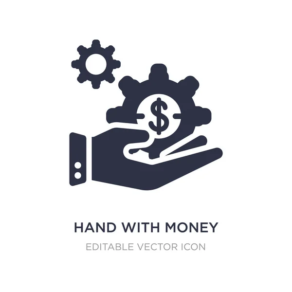Mão com dinheiro engrenagem ícone no fundo branco. Elemento simples il — Vetor de Stock