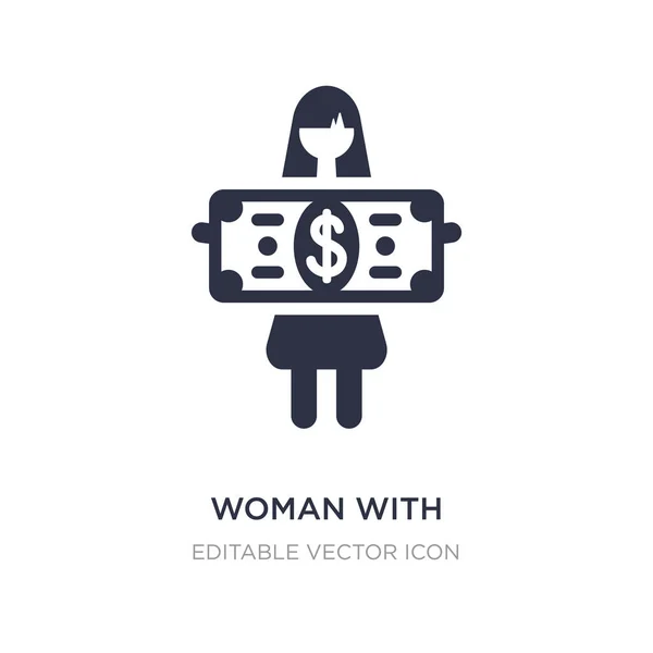 Mujer con billete de dólar icono sobre fondo blanco. Elemento simple — Vector de stock