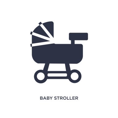 Bebek arabası simgesi. Çocuklar ve bebek kavramı basit eleman illüstrasyon. Beyaz arka planda bebek arabası düzenlenebilir sembol tasarımı. Web ve mobil cihazlar için kullanılabilir.