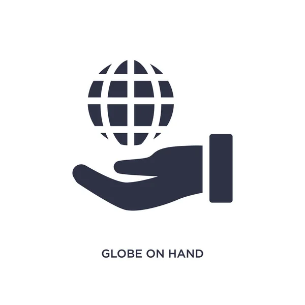 Globus auf Hand-Symbol auf weißem Hintergrund. einfaches Element veranschaulichen — Stockvektor