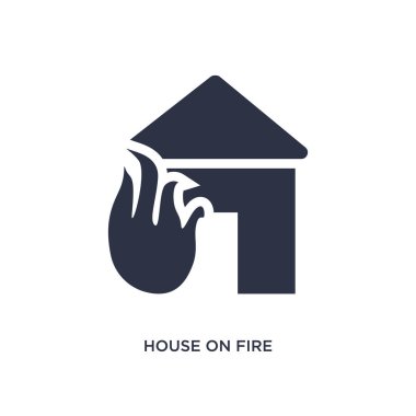 Yangın simgesine ev. Meteoroloji konseptinden basit eleman Illustration. Beyaz arka planda yangın düzenlenebilir sembol tasarımı üzerinde ev. Web ve mobil cihazlar için kullanılabilir.