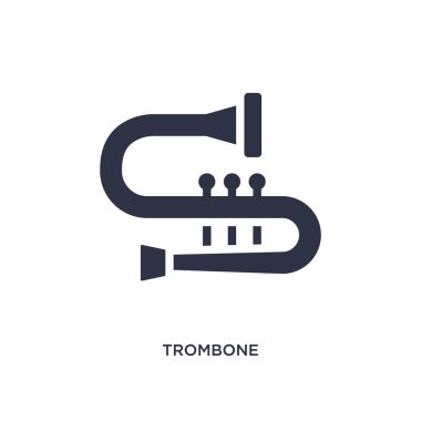 Trombon simgesi. Müzik konseptinden basit eleman çizimi. Beyaz arka planda trombon düzenlenebilir sembol tasarımı. Web ve mobil cihazlar için kullanılabilir.