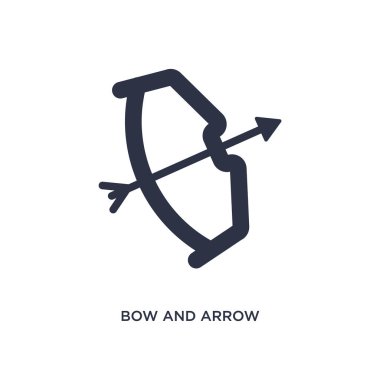 yay ve ok simgesi. Taş devri kavramından basit eleman çizimi. Beyaz arka planda yay ve ok düzenlenebilir sembol tasarımı. Web ve mobil cihazlar için kullanılabilir.
