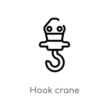 Anahat kanca vinç vektör simgesi. basit izole hat eleman Sanayi kavramı siyah. Beyaz arka planda düzenlenebilir vektör kontur kanca vinç simgesi