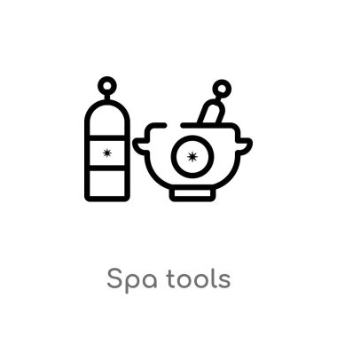 anahat spa araçları vektör simgesi. güzellik kavramından izole siyah basit çizgi elemanı illüstrasyon. beyaz arka planda değiştirilebilir vektör kontur spa araçları simgesi