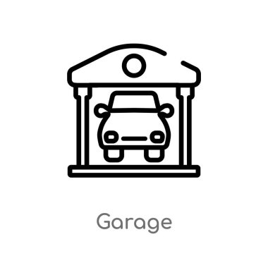 Anahat garaj vektör simgesi. basit çizgi eleman illüstrasyon izole gayrimenkul kavramı. Beyaz arka planda düzenlenebilir vektör kontur garaj simgesi