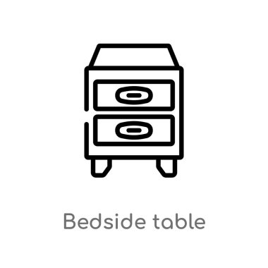Anahat başucu tablo vektör simgesi. Basit hat eleman illüstrasyon izole mobilya kavramı siyah. Beyaz arka planda düzenlenebilir vektör kontur başucu tablosu simgesi