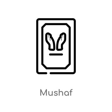 Anahat Mushaf vektör simgesi. din-2 kavramı izole siyah basit çizgi eleman illüstrasyon. Beyaz arka planda düzenlenebilir vektör kontur Mushaf simgesi
