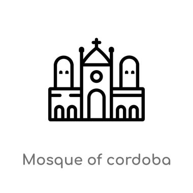 cordoba vektör simgesinin anahat cami. binalar kavramından izole siyah basit çizgi elemanı illüstrasyon. beyaz arka plan üzerinde cordoba simgesinin editable vektör vuruş cami