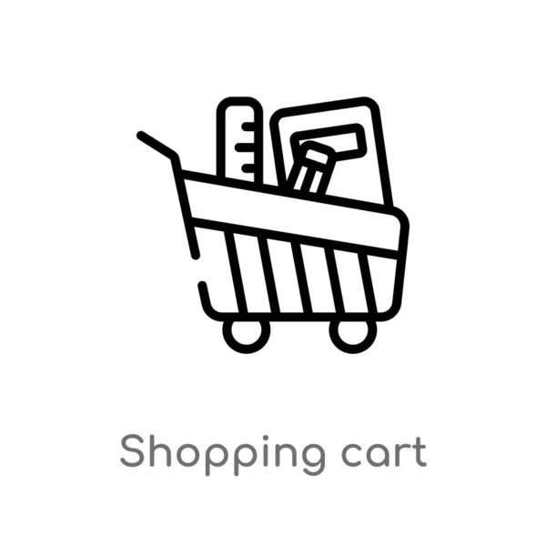 Outline Shopping Cart Vector Icon Isolated Black Simple Line Element — Stock Vector