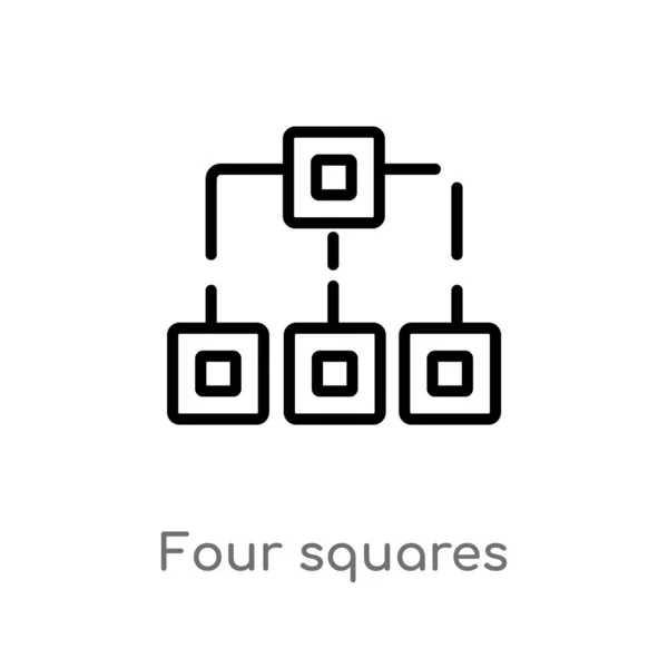 Vier Quadratische Vektorsymbole Umreißen Isolierte Darstellung Schwarzer Einfacher Linien Aus — Stockvektor