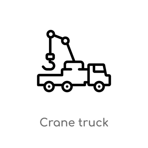 Outline Crane Truck Vector Icon Isolated Black Simple Line Element — Stock Vector