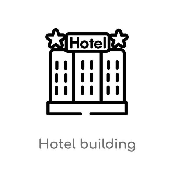 Umreißen Hotelgebäude Vektor Symbol Vereinzelte Schwarze Einfache Linie Element Illustration — Stockvektor