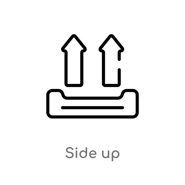 アウトライン側アップベクトルアイコン 配達およびロジスティックの概念から隔離された黒い簡単なライン要素のイラスト 白い背景に編集可能なベクトルストロークの側面のアイコン — ストックベクタ