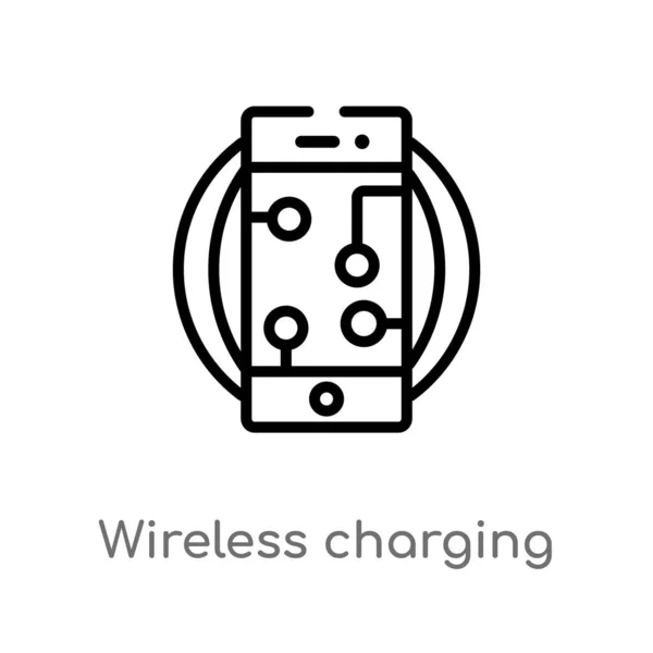 Overzicht Draadloos Opladen Vector Pictogram Geïsoleerde Zwarte Eenvoudige Lijn Element — Stockvector