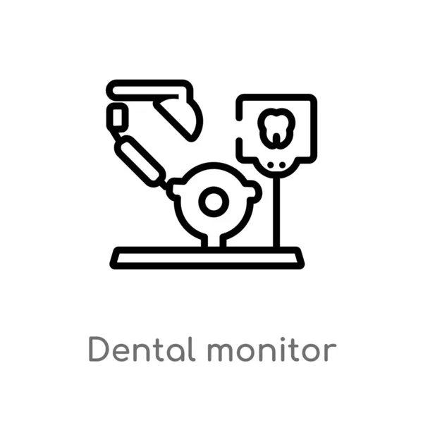 Obrysová Ikona Vektoru Zubního Monitoru Izolovaný Černý Jednoduchý Řádek Ilustrace — Stockový vektor