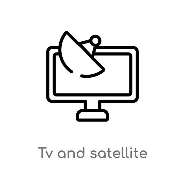 アウトラインテレビと衛星ベクトルアイコン 技術の概念から孤立した黒のシンプルなライン要素のイラスト 白い背景に編集可能なベクトルストロークテレビや衛星アイコン — ストックベクタ