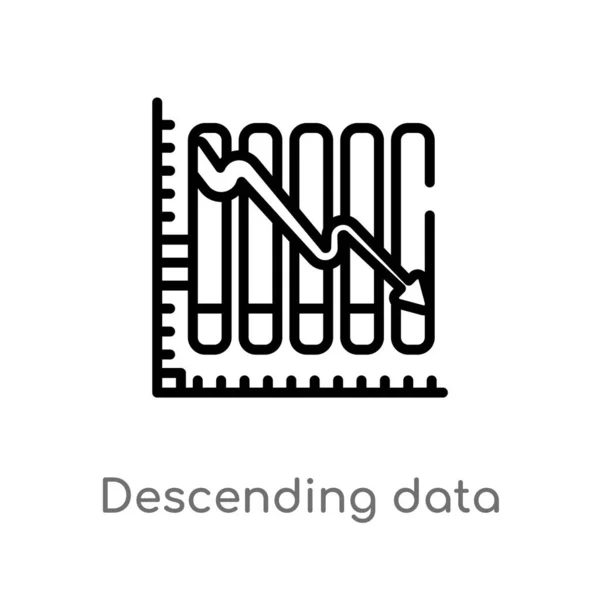 Contorno Dati Discendente Linea Analisi Grafica Icona Vettoriale Isolato Nero — Vettoriale Stock