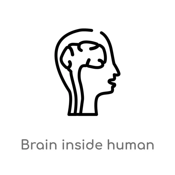 轮廓大脑内人头向量图标 从人体各部位的概念中 孤立的黑色简单线条元素例证 可编辑的向量中风大脑内人头图标在白色背景 — 图库矢量图片