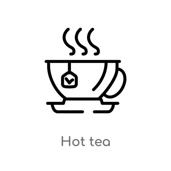 Outline Hot Tea Vector Icon Isolated Black Simple Line Element — Stock Vector