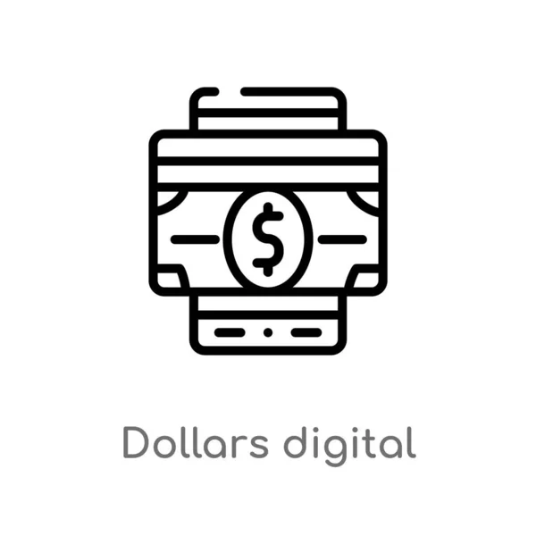 Delinear Dólares Ícone Vetor Comércio Digital Isolado Preto Simples Ilustração — Vetor de Stock