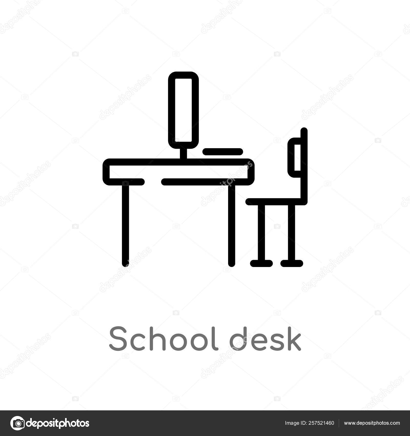 Outline School Desk Vector Icon Isolated Black Simple Line Element