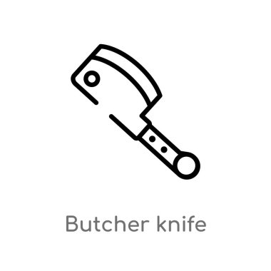 anahat kasap bıçak vektör simgesi. bistro ve restoran konseptinden izole siyah basit çizgi elemanı illüstrasyon. beyaz arka plan üzerinde değiştirilebilir vektör kontur kasap bıçak simgesi