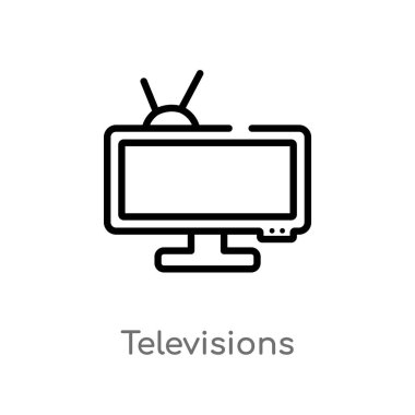 anahat televizyonlar vektör simgesi. bilgisayar kavramından izole siyah basit çizgi öğesi illüstrasyon. beyaz arka plan üzerinde değiştirilebilir vektör vuruşu televizyonlar simgesi
