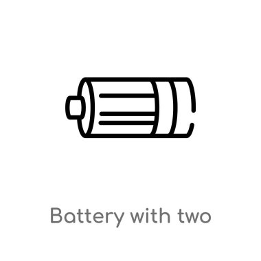 iki bar vektör simgesi ile anahat pil. basit eleman illüstrasyon izole teknoloji kavramı siyah. Beyaz arka planda iki bar simgesiyle düzenlenebilir vektör kontur pili
