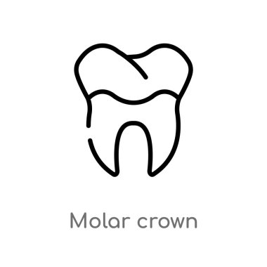 anahat molar taç vektör simgesi. diş hekimi kavramından izole siyah basit çizgi elemanı illüstrasyon. beyaz arka planda editable vektör kontur molar taç simgesi