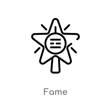 şöhret vektör simgesini anahat. blogger ve influencer kavramından izole siyah basit çizgi elemanı illüstrasyon. beyaz arka planda değiştirilebilir vektör vuruşu şöhret simgesi