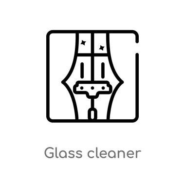 anahat cam temizleyici vektör simgesi. temizlik kavramından izole siyah basit çizgi elemanı illüstrasyon. beyaz arka plan üzerinde değiştirilebilir vektör kontur cam temizleyici simgesi