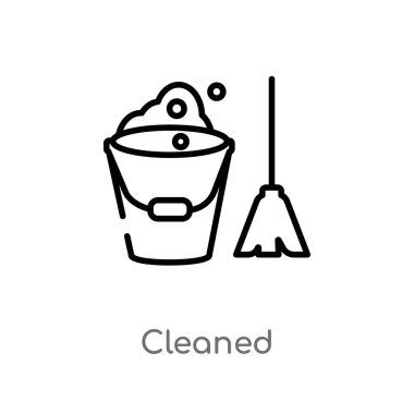 Anahat temizlenmiş vektör simgesi. Mobilya ve ev kavramı izole siyah basit hat eleman illüstrasyon. Beyaz arka planda düzenlenebilir vektör kontur temizlenmiş simgesi