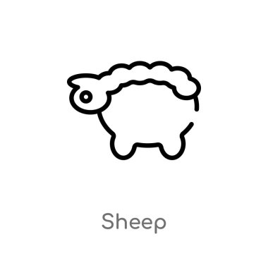 koyun vektör simgesini anahat. tarım kavramından izole siyah basit çizgi elemanı illüstrasyon. beyaz arka planda değiştirilebilir vektör kontur koyun simgesi