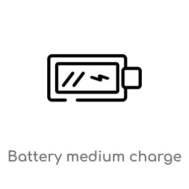 pil orta şarj vektör simgesini anahat. kullanıcı arabirimi kavramından izole siyah basit çizgi öğesi illüstrasyon. beyaz arka planda değiştirilebilir vektör vuruşu pil orta şarj simgesi