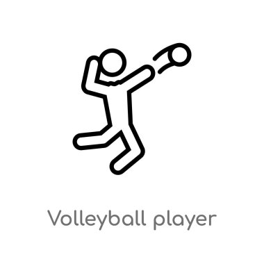 Anahat voleybol oyuncusu vektör simgesi. Kullanıcı kavramı çizgi eleman illüstrasyon izole siyah. Beyaz arka planda düzenlenebilir vektör kontur voleybol oyuncusu simgesi