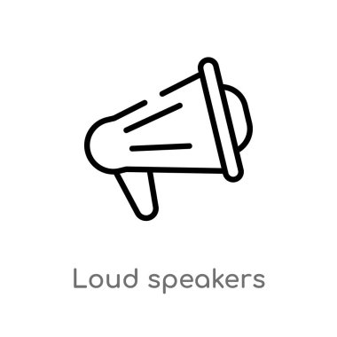 yüksek sesle hoparlörler vektör simgesini anahat. basit çizgi eleman illüstrasyon izole pazarlama kavramı siyah. Beyaz arka planda düzenlenebilir vektör kontur yüksek hoparlör simgesi