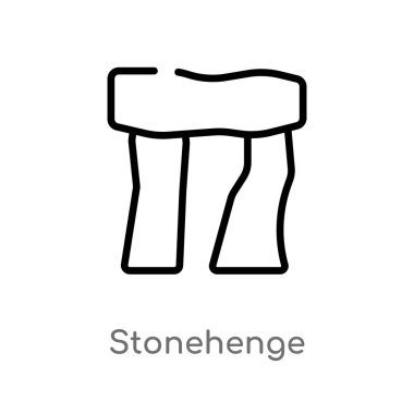 Anahat Stonehenge vektör simgesi. basit eleman çizgi illüstrasyon izole kavramı siyah taş yaş. Beyaz arka planda düzenlenebilir vektör kontur Stonehenge simgesi