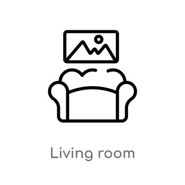 Anahat oturma odası vektör simgesi. Basit hat eleman illüstrasyon izole mobilya kavramı siyah. Beyaz arka planda düzenlenebilir vektör kontur oturma odası simgesi