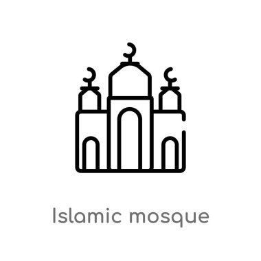 Anahat İslam cami vektör simgesi. din-2 kavramı izole siyah basit çizgi eleman illüstrasyon. Beyaz arka planda düzenlenebilir vektör inme İslam cami simgesi