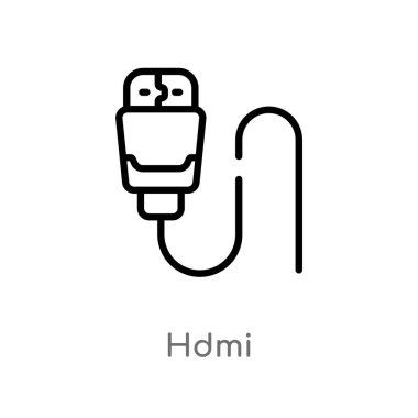hdmi vektör simgesini anahat. elektronik cihazlar kavramından izole siyah basit çizgi elemanı illüstrasyon. beyaz arka planda değiştirilebilir vektör kontur hdmi simgesi