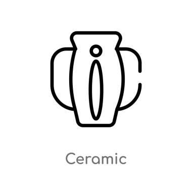 Anahat seramik vektör simgesi. basit çizgi eleman illüstrasyon izole Müze kavramı siyah. Beyaz arka planda düzenlenebilir vektör kontur seramik simgesi